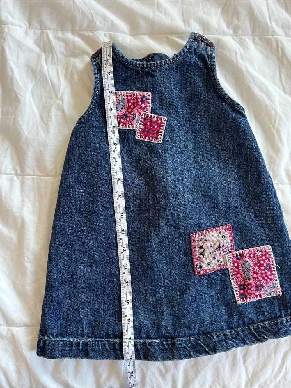 Vintage GAP Toddler Denim Dress with Pink Embroidered Patches